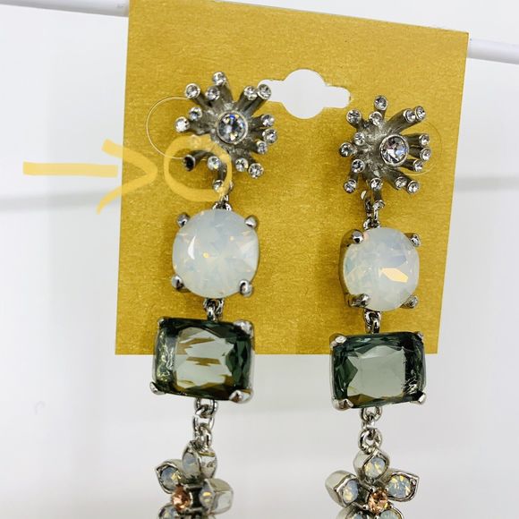 Badgley Mischka Tier Drop Crystal Pearl Earrings As is* - Picture 3 of 7